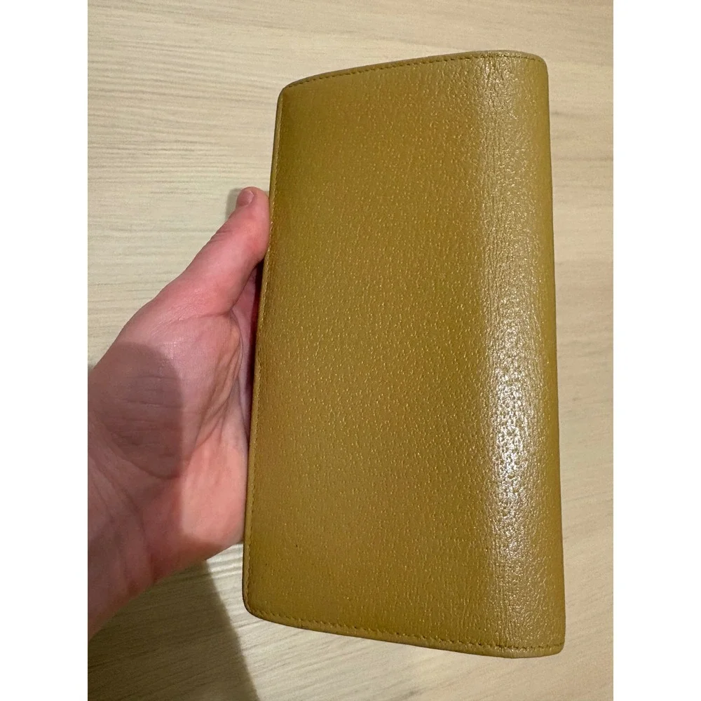 Gucci Mustard Yellow Pebbled Leather Bifold‎ Long Wallet Gold GG Logo